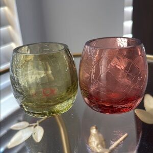 Set of Two Crackle Glass Candle Holders partylite